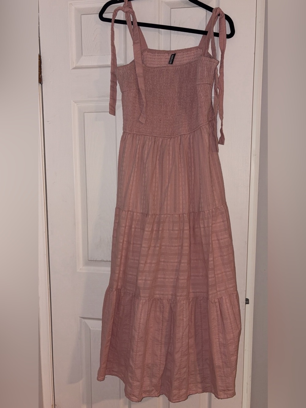Tie-Shoulder Smocked Maxi Dress in Dusty Pink